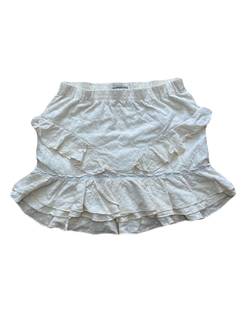 Harper & Yve Boho Lace Ruffle Swiss Dot Mini Skirt